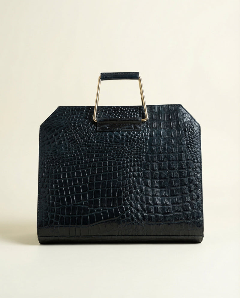 Olive croc texture leather laptop bag | Ya Qalbi