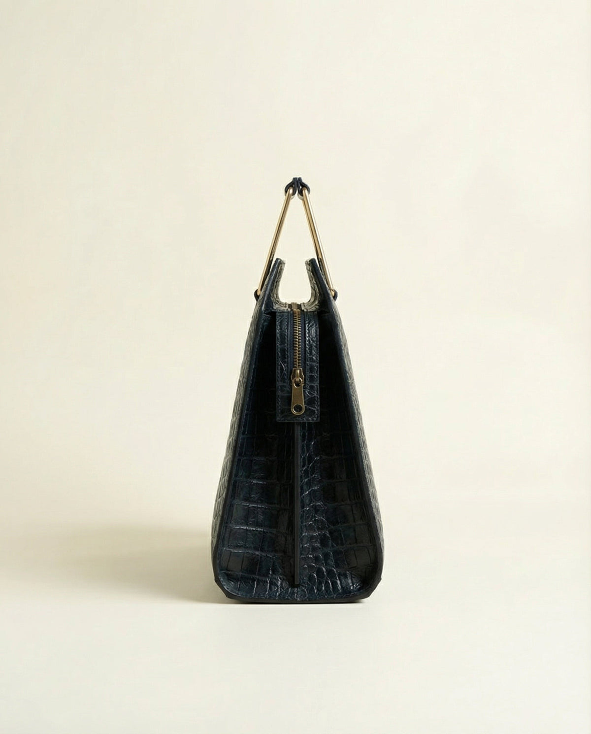 Navy croc leather laptop bag, side profile