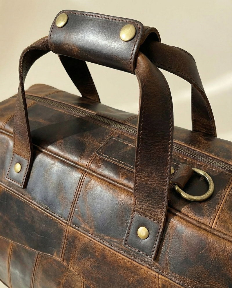Hard wax brown leather duffel bag interior compartment by Ya Qalbi