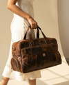 Genuine brown leather weekender bag with shoe pocket by Ya Qalbi