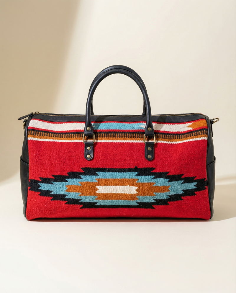 Vintage kilim and leather duffle bag boho weekender by Ya Qalbi