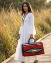 Boho carpet leather travel weekender styled view by Ya Qalbi