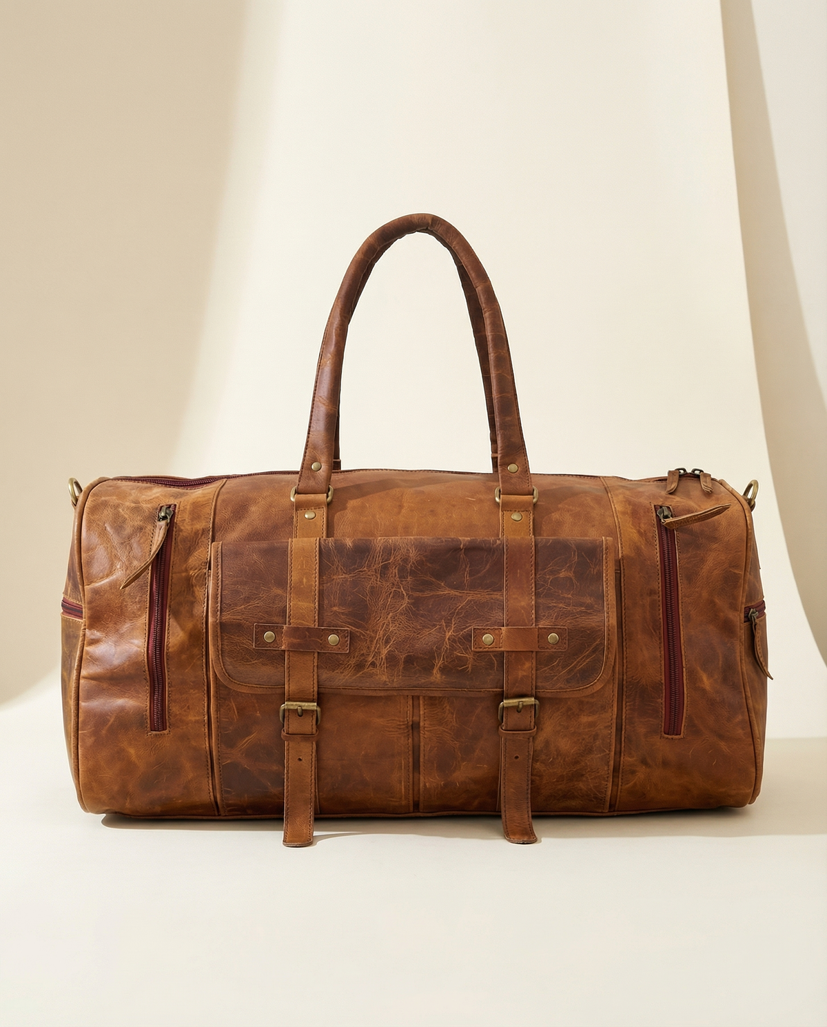 Full-grain leather travel duffle bag for cabin travel by Ya Qalbi