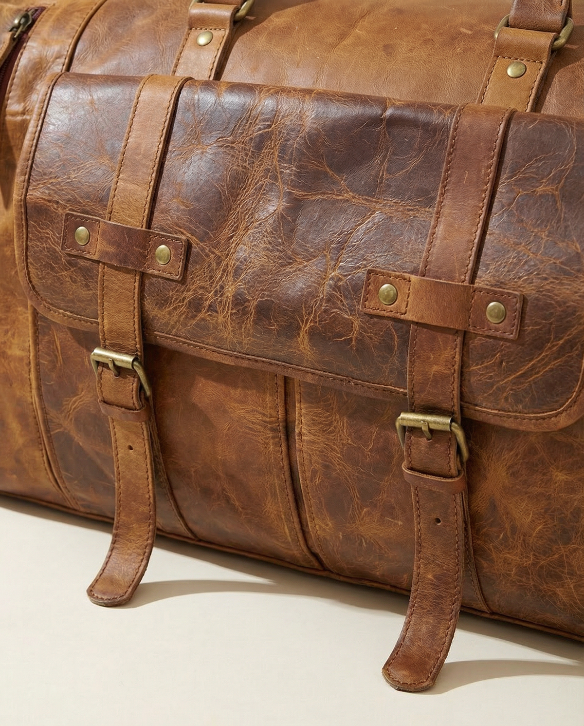Premium leather carry-on duffel with multiple pockets by Ya Qalbi