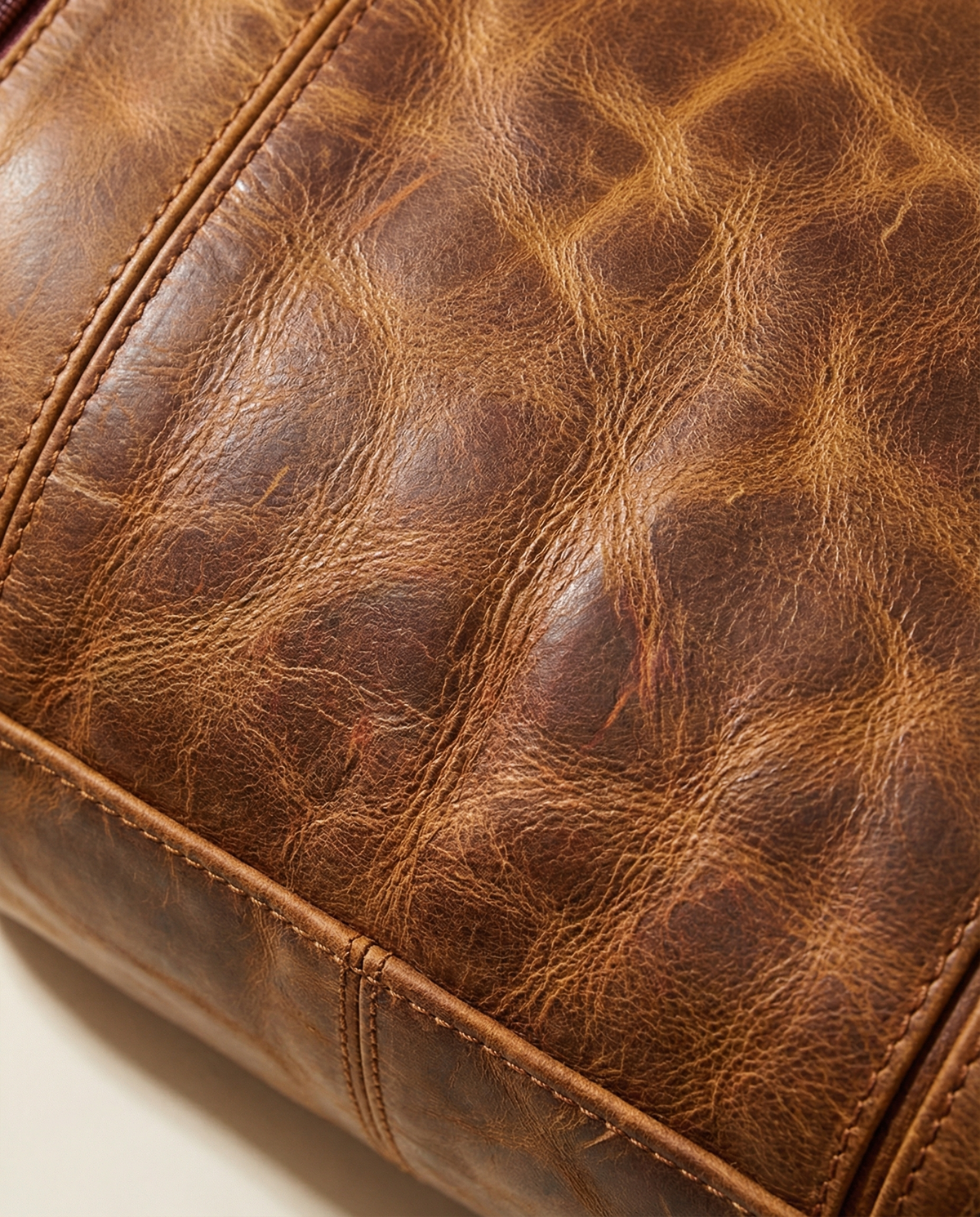 Leather weekender duffle interior compartment view by Ya Qalbi