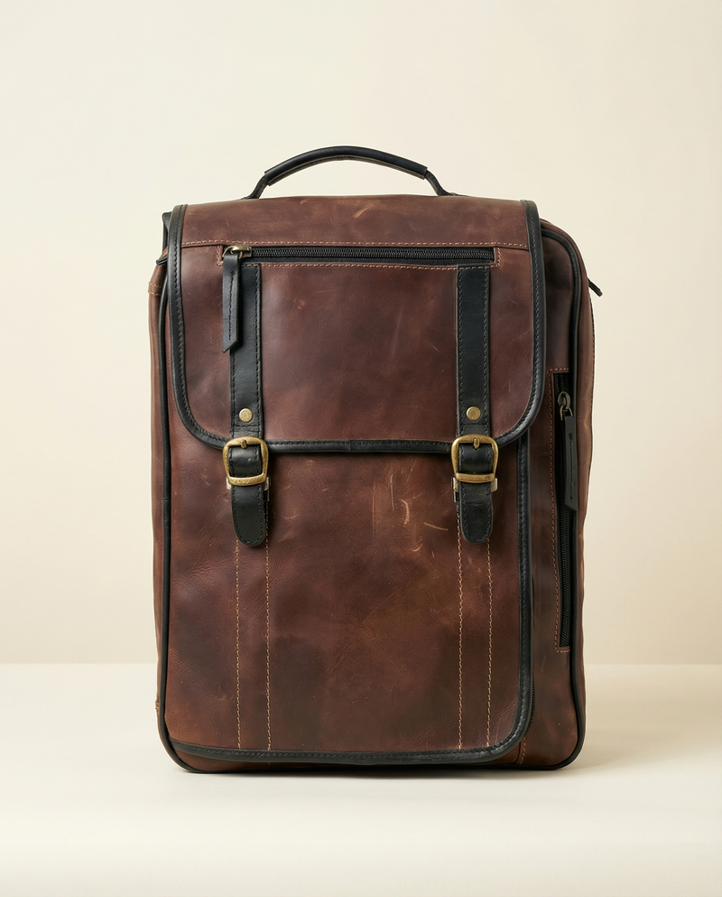 Convertible leather laptop bag and backpack with hidden straps by Ya Qalbi