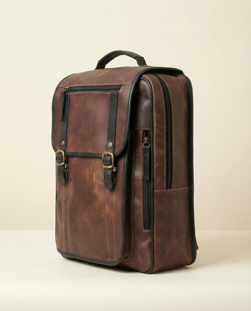 Two-in-one leather laptop bag for work and travel by Ya Qalbi