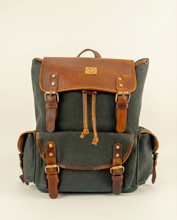 Black leather backpack with laptop compartment by Ya Qalbi