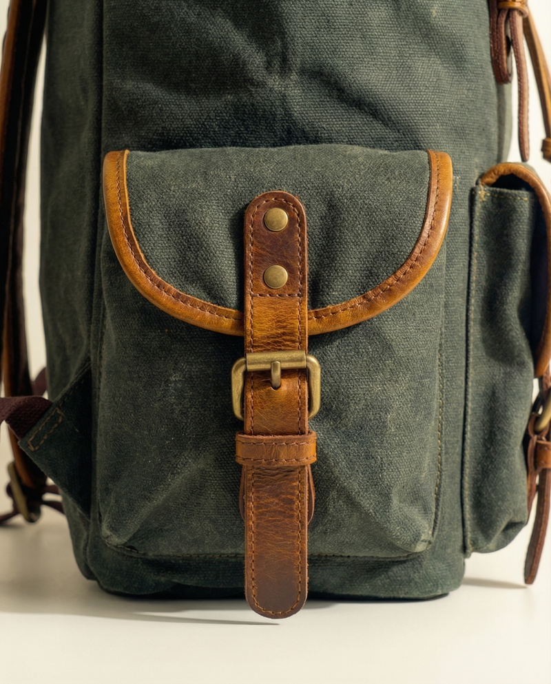 Handcrafted black leather backpack everyday view by Ya Qalbi