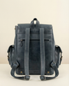 Navy Blue Full Grain Leather Backpack – Buckle Flap and Side Pockets