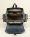 Navy Blue Full Grain Leather Backpack – Buckle Flap and Side Pockets