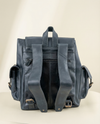 Navy Blue Full Grain Leather Backpack – Buckle Flap and Side Pockets