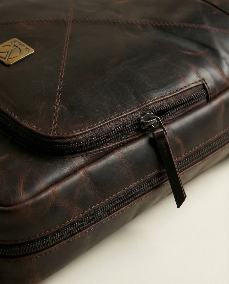 Genuine leather travel backpack with laptop compartment for women and men
