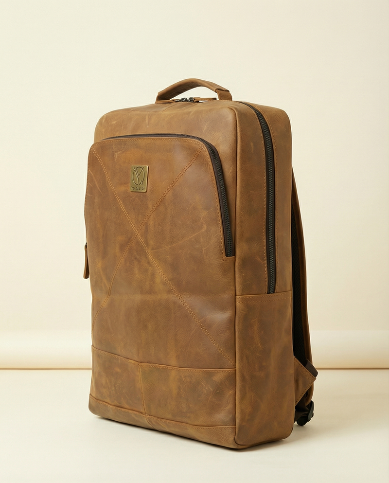 Premium leather work backpack with organization by Ya Qalbi