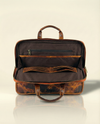 Handcrafted tan leather laptop bag detail by Ya Qalbi