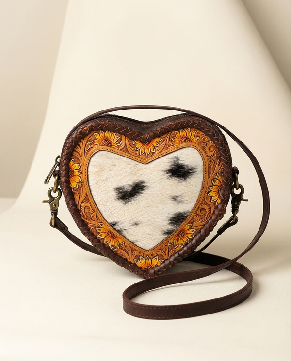 Hair-on leather heart crossbody sling bag for women by Ya Qalbi
