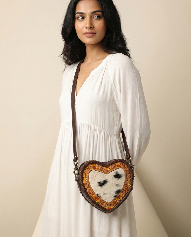 Premium hair-on leather heart bag interior by Ya Qalbi