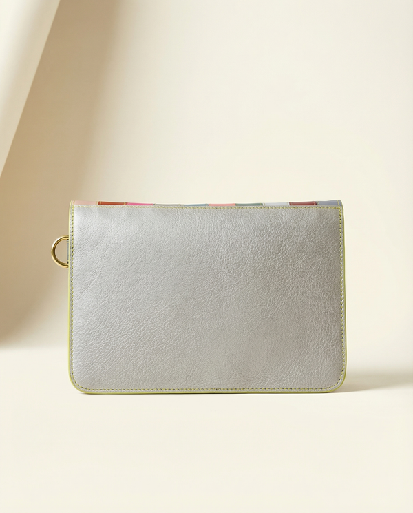 Vibrant rainbow leather sling with 3 compartments by Ya Qalbi