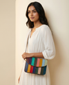 Handcrafted rainbow leather travel sling by Ya Qalbi