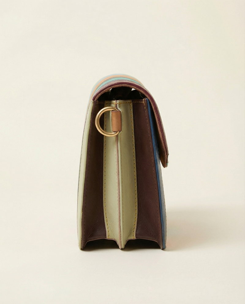 Statement rainbow leather sling styled view by Ya Qalbi