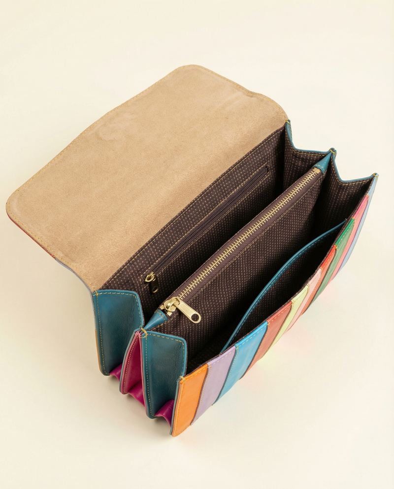 Rainbow leather crossbody bag with multiple compartments by Ya Qalbi