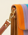 Statement rainbow leather purse side view by Ya Qalbi