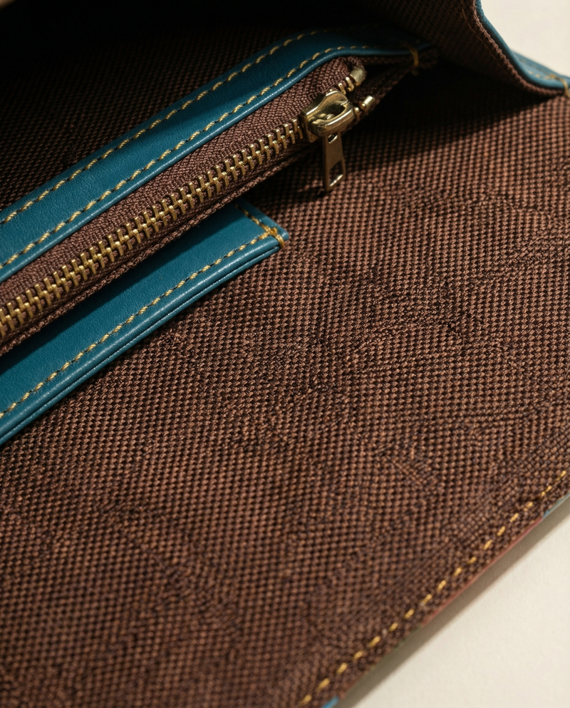 Colorful leather travel crossbody interior by Ya Qalbi