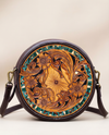 Circular leather crossbody sling bag for women by Ya Qalbi