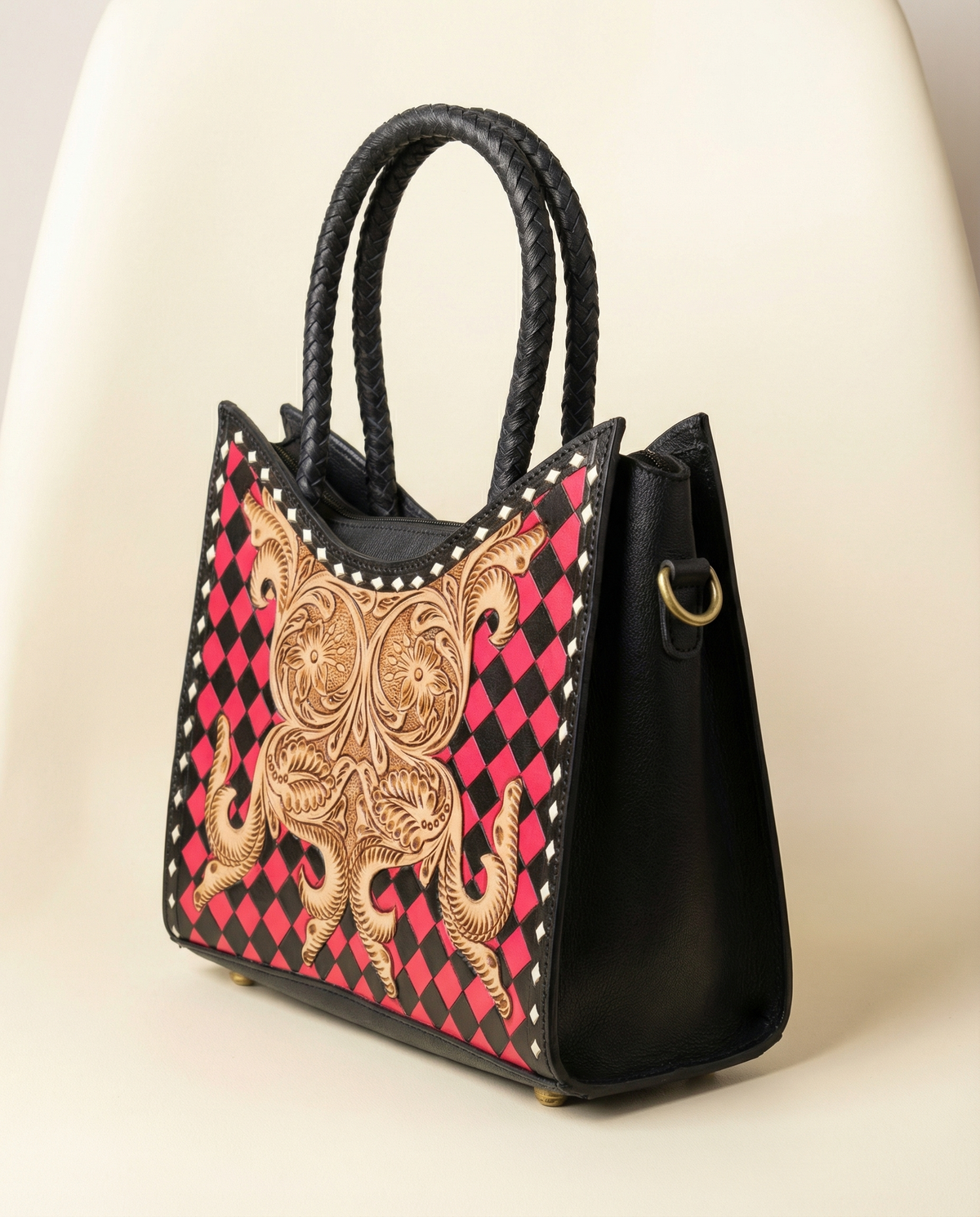 Checkerboard Tooled Tote