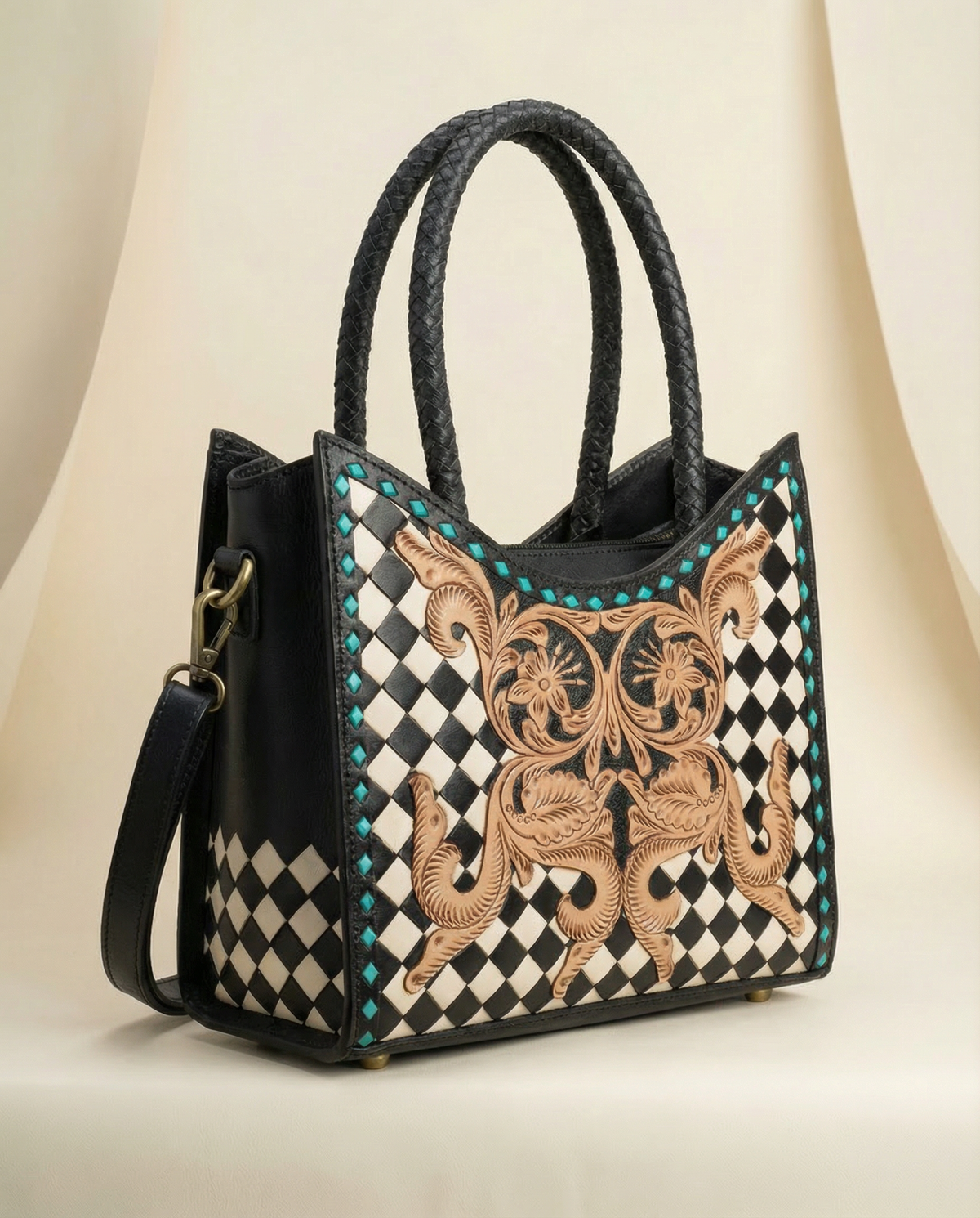 Checkerboard Tooled Tote