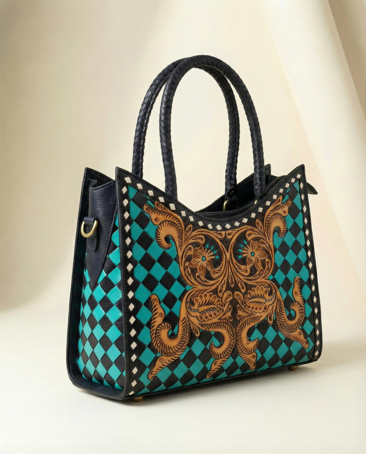 Checkerboard Tooled Tote