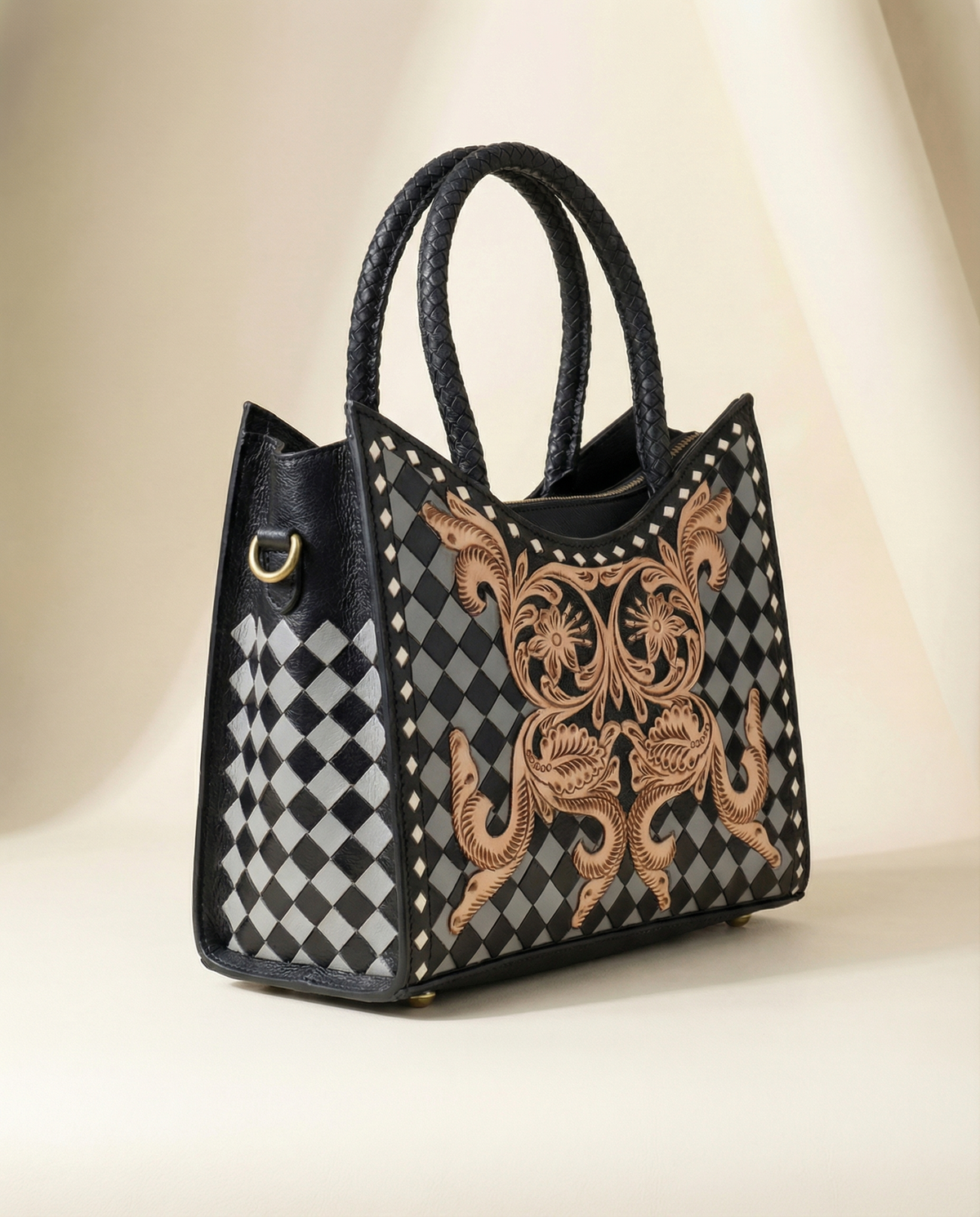 Checkerboard Tooled Tote