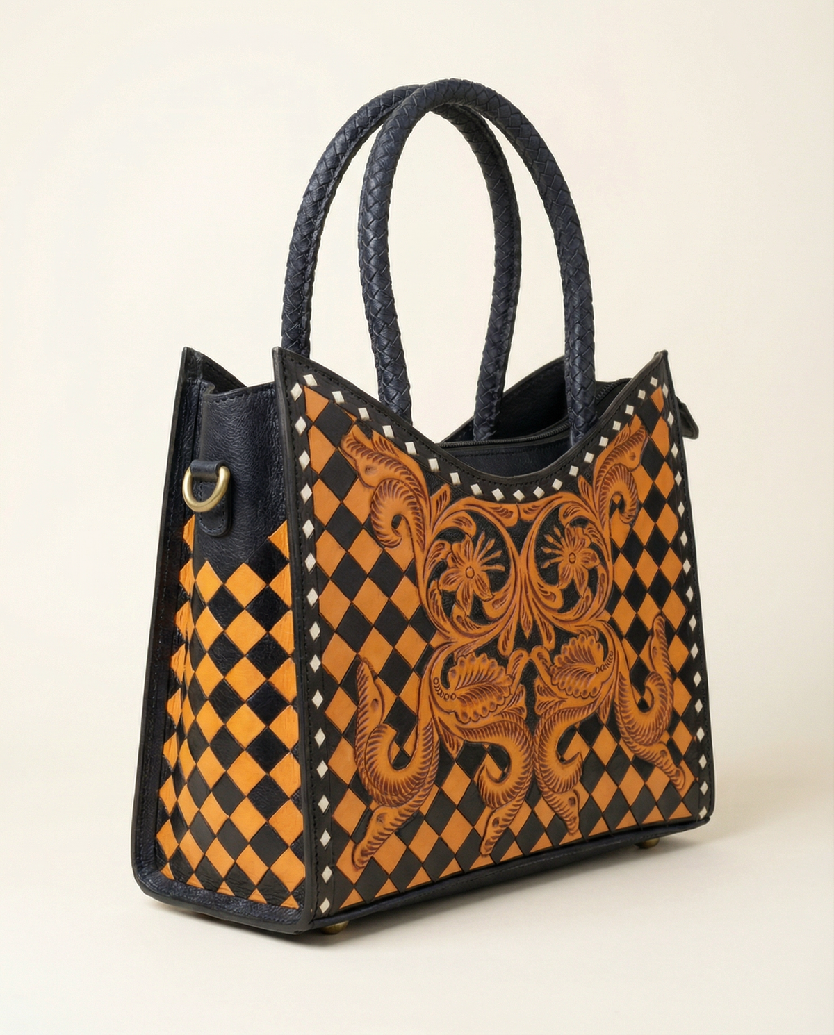 Checkerboard Tooled Tote