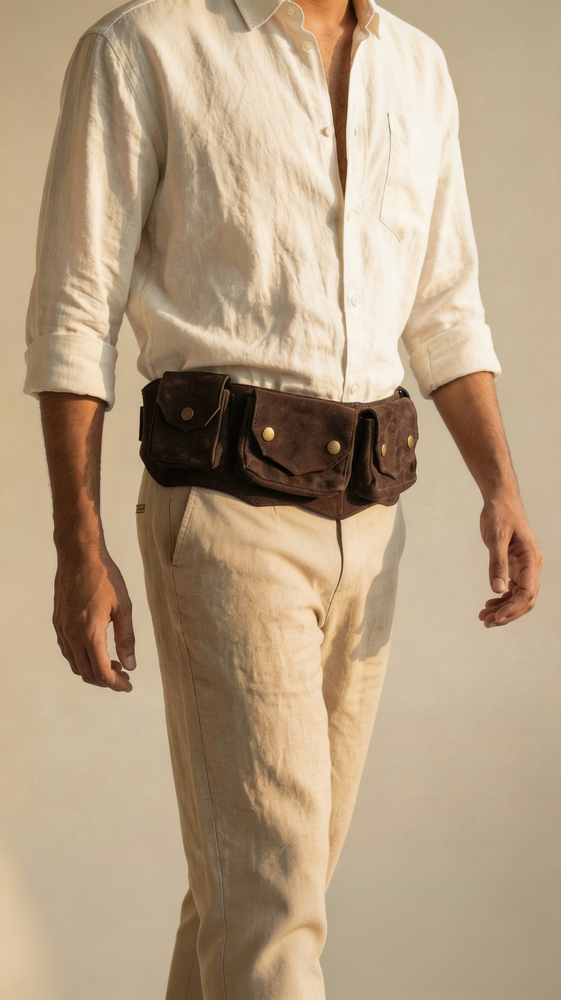 Handcrafted brown leather utility belt by Ya Qalbi