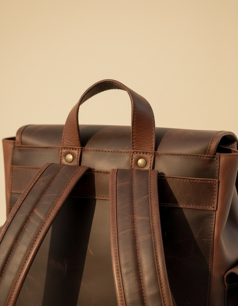 Full-grain leather backpack interior padded compartment by Ya Qalbi