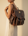 Premium brown leather backpack with brass details by Ya Qalbi