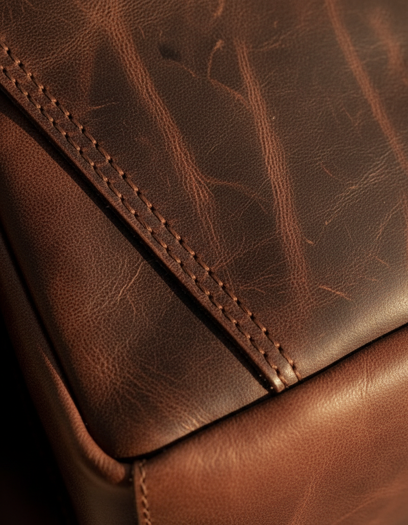Premium leather travel backpack styled view by Ya Qalbi