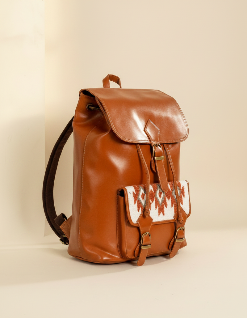Luxury Indian glossy leather travel backpack with laptop compartment