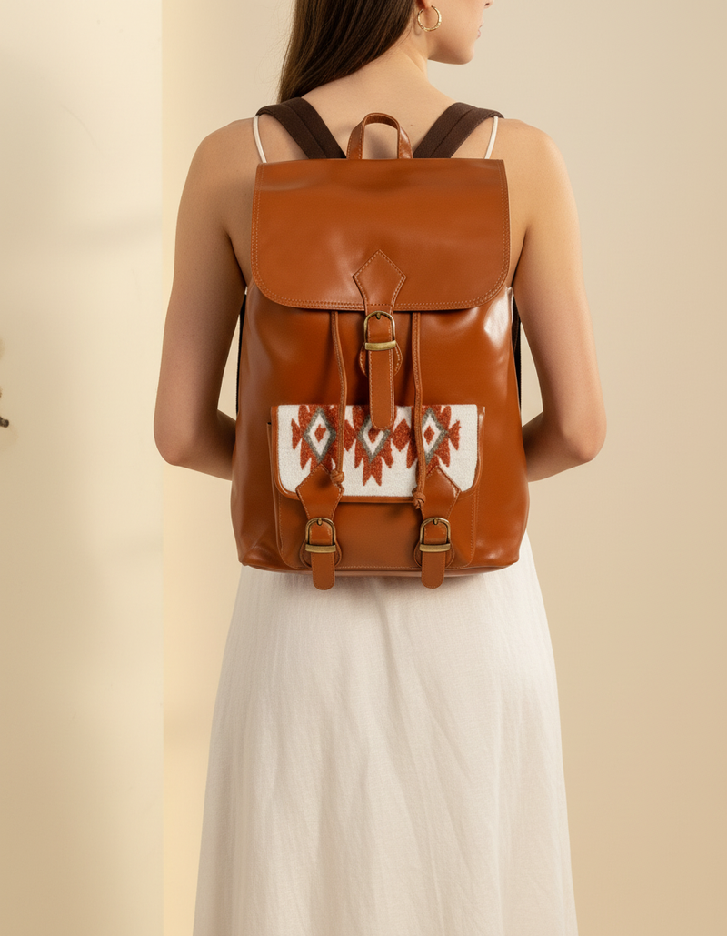 Aaina glossy full grain leather laptop backpack | Ya Qalbi