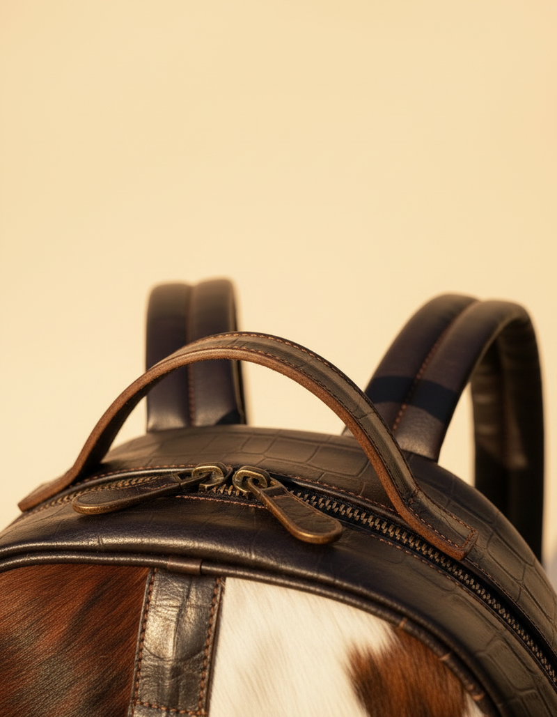 Rust and White Hair-On Leather Dome Backpack – Rose Lining