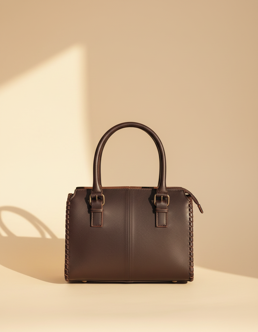 Black tooled leather barrel bag with hair-on cowhide panel, back view, by Ya Qalbi