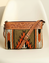 Olive Woven Serape Crossbody – Hand-Tooled Sunflower Leather Trim