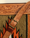 Olive Woven Serape Crossbody – Hand-Tooled Sunflower Leather Trim