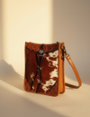 Brown Hair-On Leather Crossbody – Hand-Tooled Corners and Concho