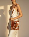 Brown Hair-On Leather Crossbody – Hand-Tooled Corners and Concho