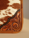 Brown Hair-On Leather Crossbody – Hand-Tooled Corners and Concho