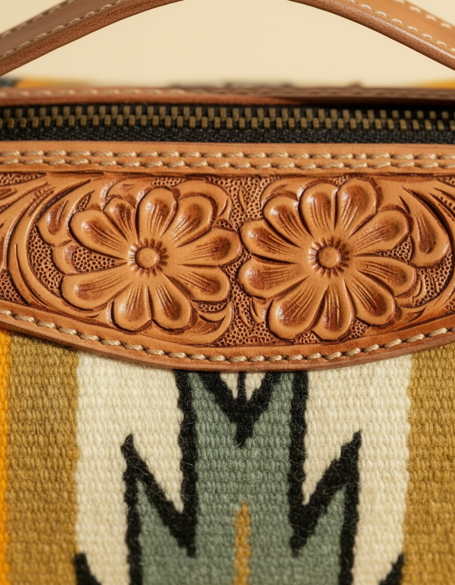 Western artisan leather cosmetic vanity case for travel