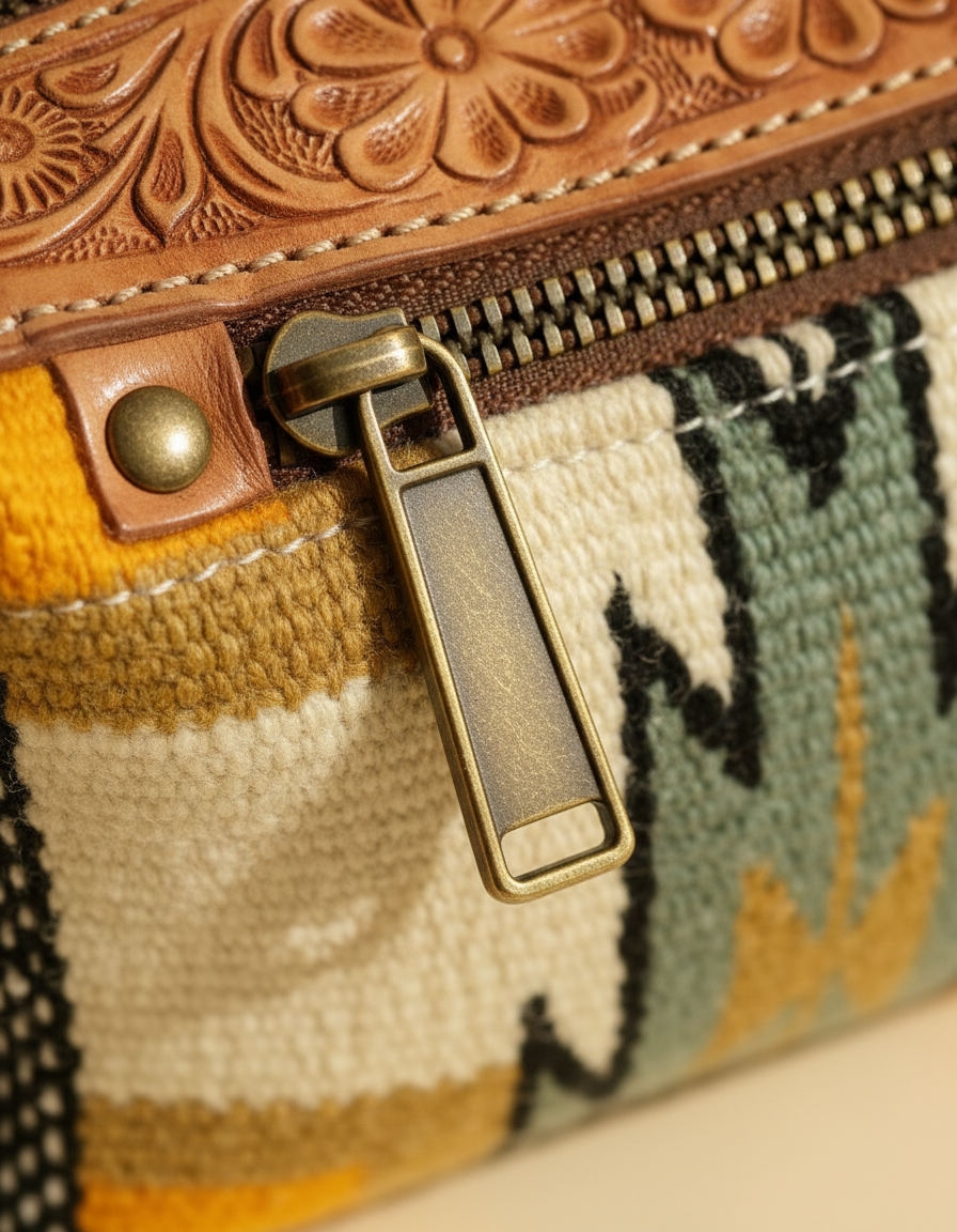 Western artisan leather cosmetic vanity case for travel