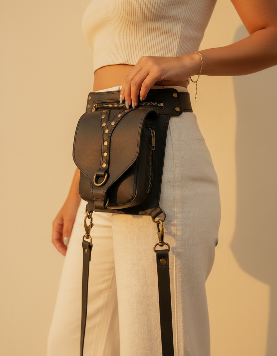 Genuine leather thigh holster waist bag