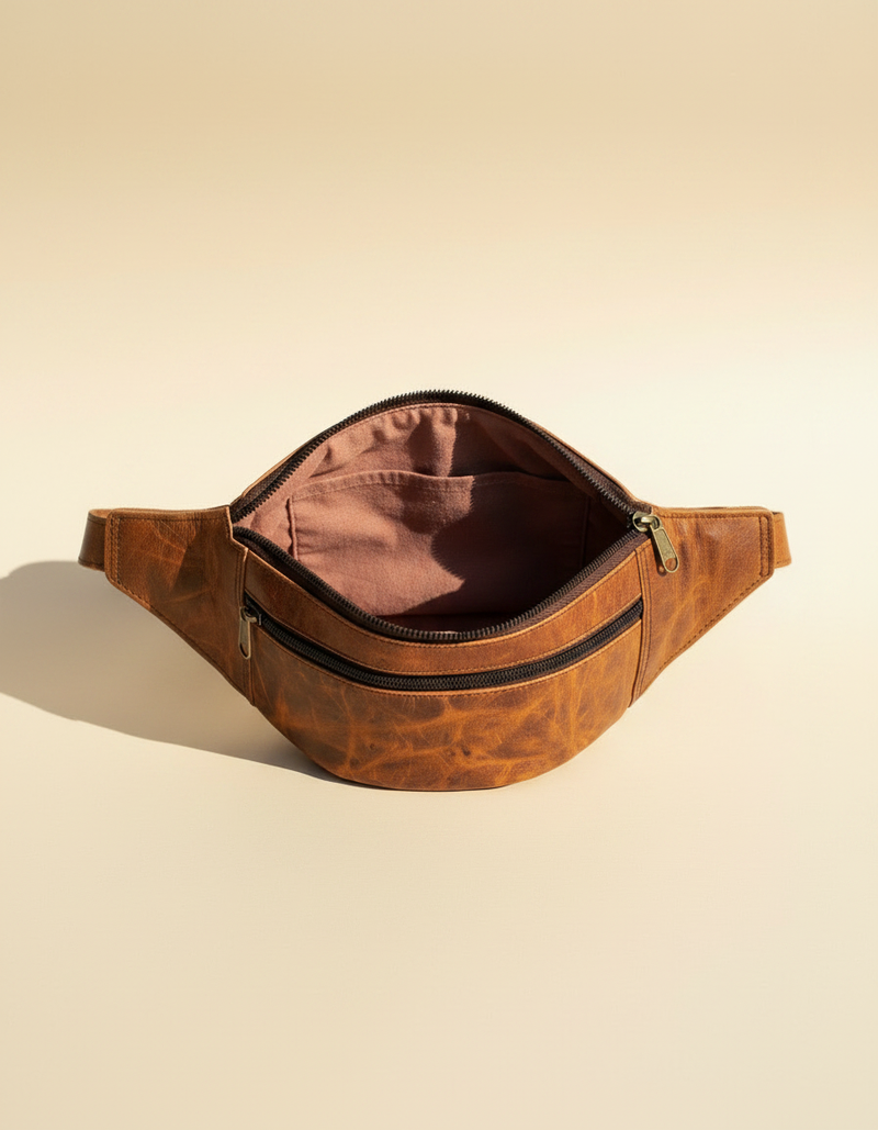 Crunch leather fanny pack with adjustable strap by Ya Qalbi